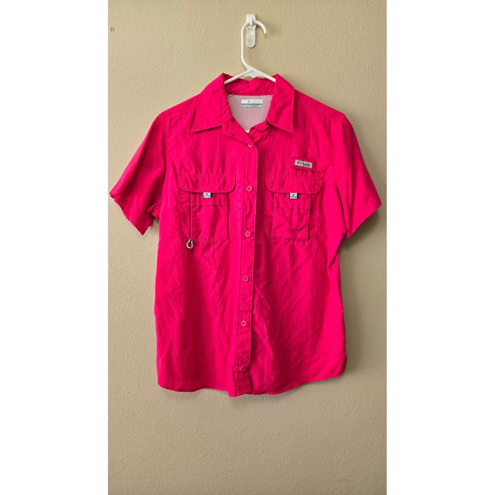 Columbia PFG Bahama Fishing Shirt Pink Short Sleeve Button Up Womens Small - Picture 2 of 8